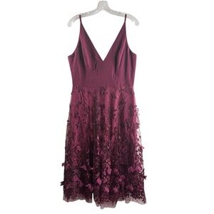 DRESS THE POPULATION RASPBERRY FLOWER DETAIL SLEEVELESS NYLON MIDI DRESS NWT
